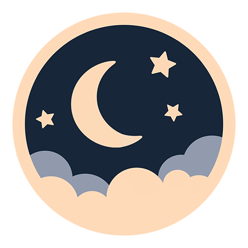 infinidream logo, the moon and stars over clouds inside a circle